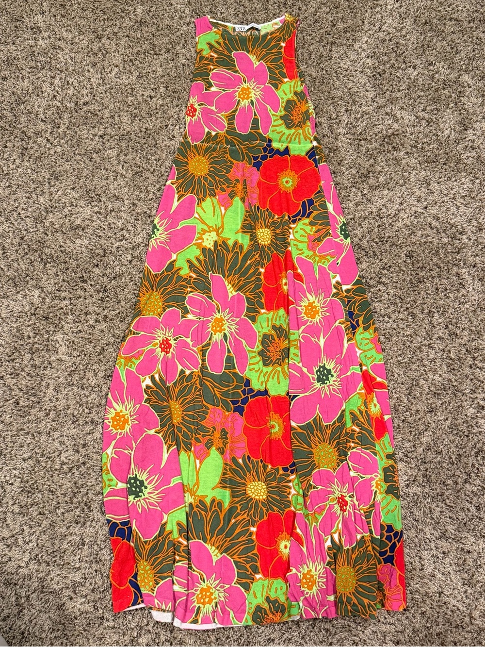 Zara Bright Floral Maxi Dress in Pink, Red, Green